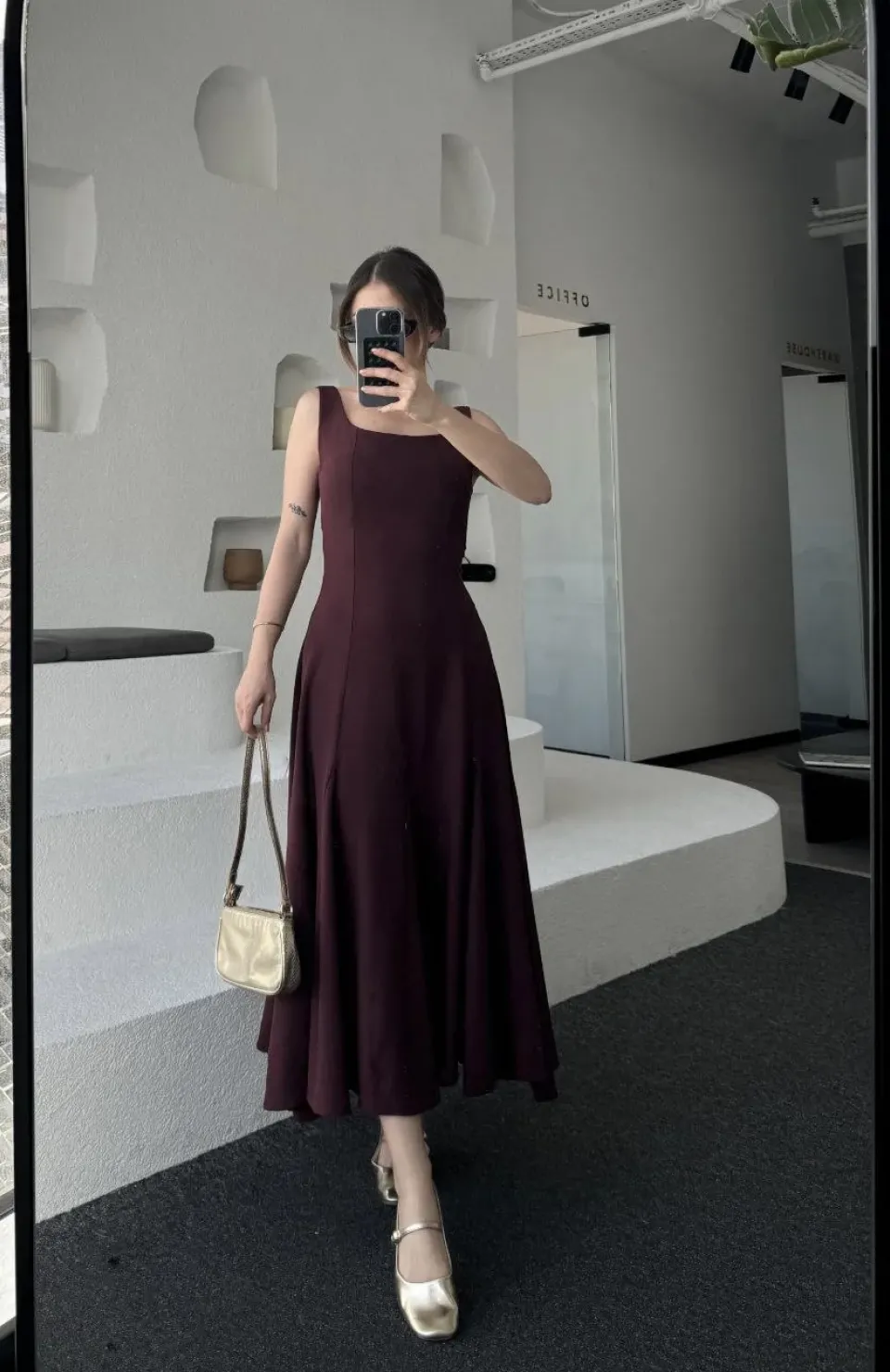 Sırt Dekolteli Kolsuz Uzun Elbise - Mürdüm