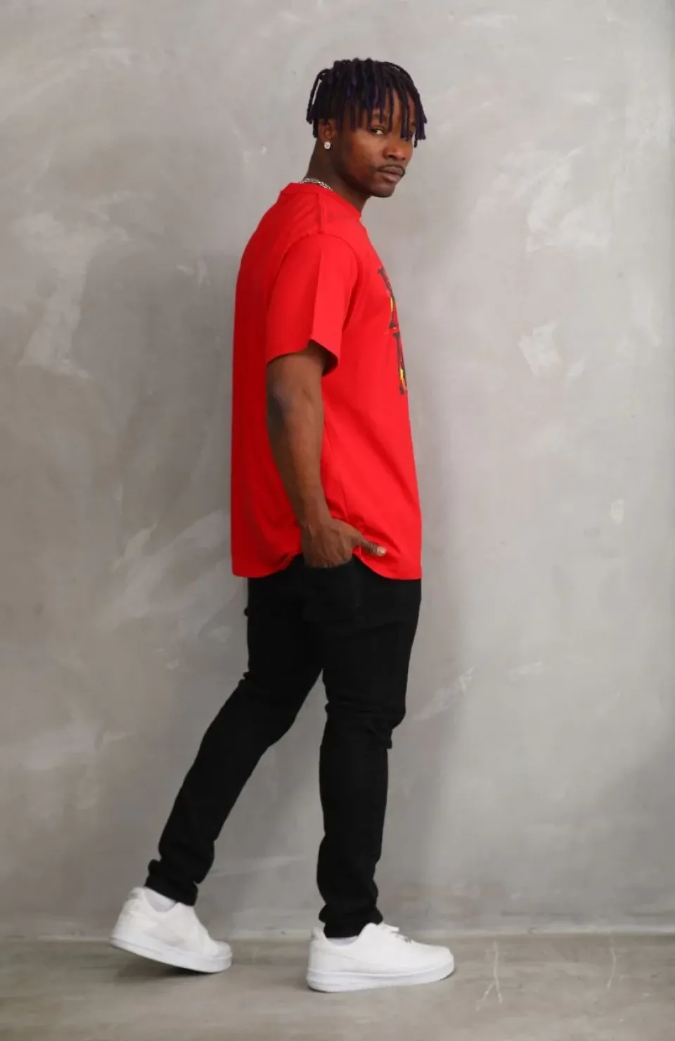 Unisex Baskılı Oversize T-Shirt - Kırmızı