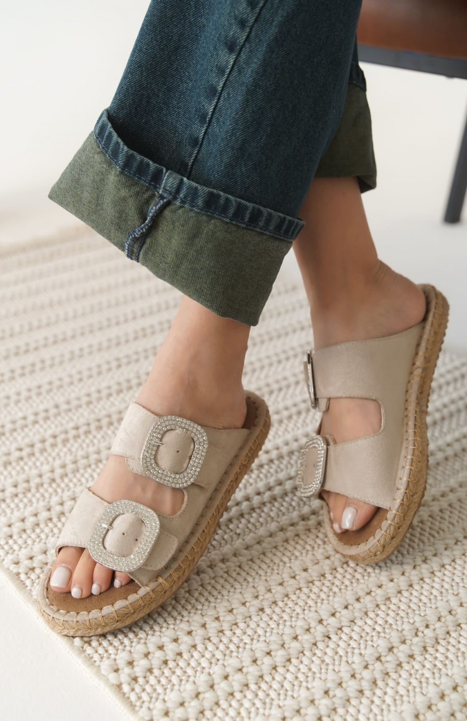 Süet Bej Taşlı Kadın Terlik TR35MY05B Somersan Giyim | Kadın, Erkek ve Çocuk Moda