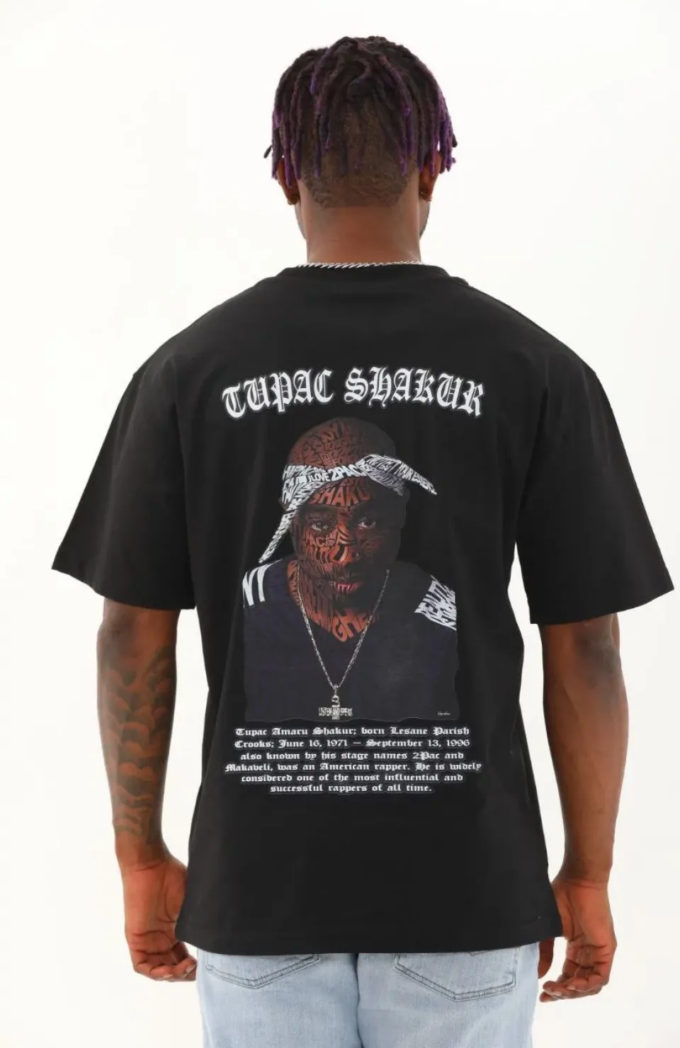 Unisex Oversize Baskılı Bisiklet Yaka T-Shirt - Siyah