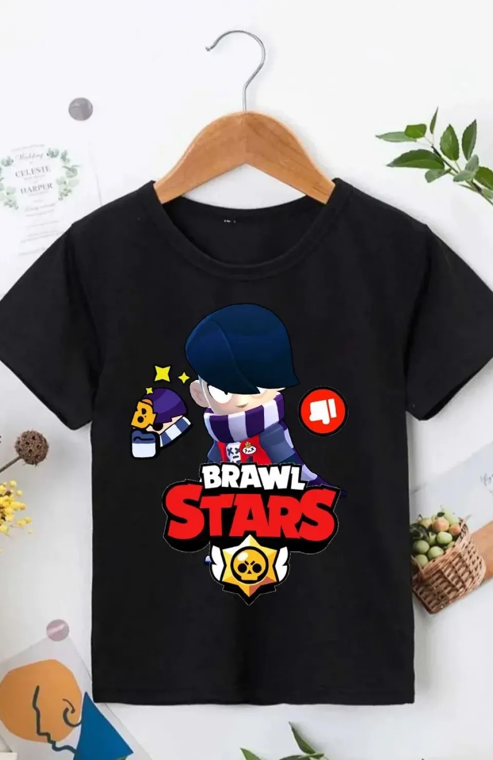 Unisex Bisiklet Yaka Kısa Kol Baskılı Çocuk T-Shirt - Siyah