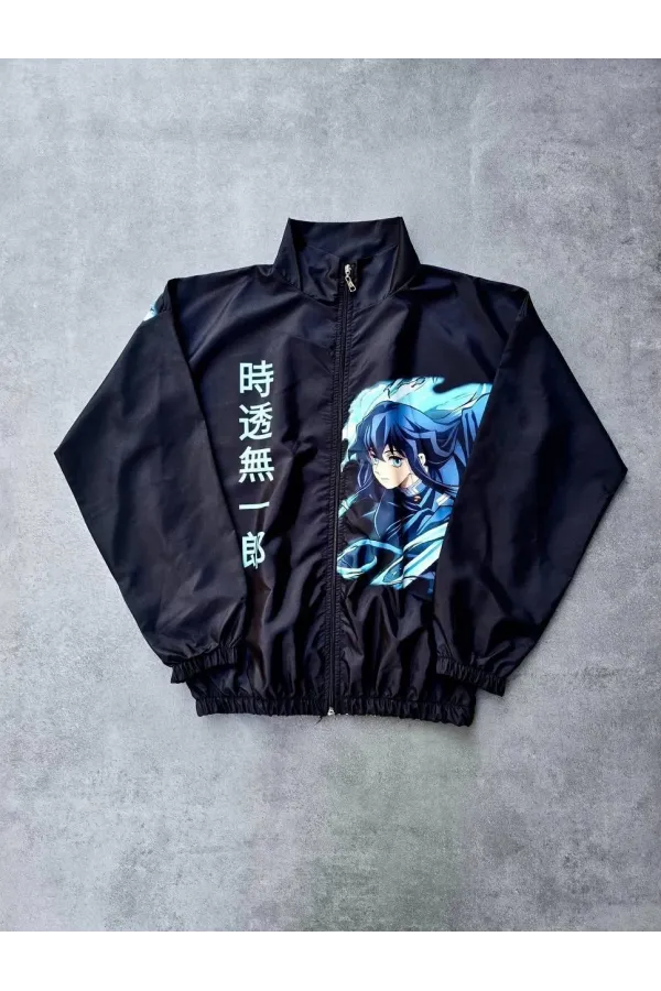 Fermuarlı Dijital Baskılı Rüzgarlık - Siyah