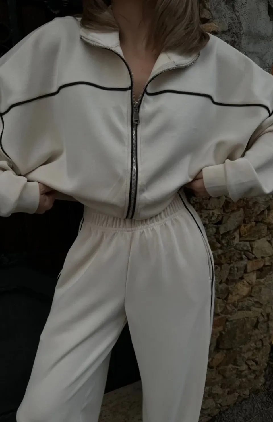 Fermuarlı Eşofman Pantolon İkili Takım - Beyaz Somersan Giyim | Kadın, Erkek ve Çocuk Moda