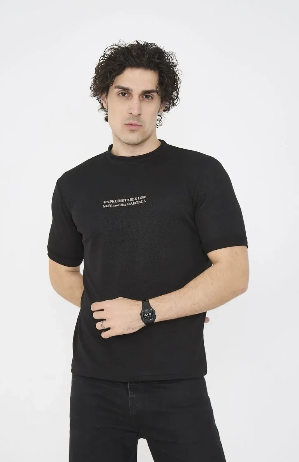 Unisex Bisiklet Yaka Slim fit T-Shirt- Siyah