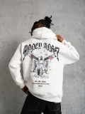 Erkek Kordon İpli Baskılı Kapüşonlu Sweatshirt - Beyaz