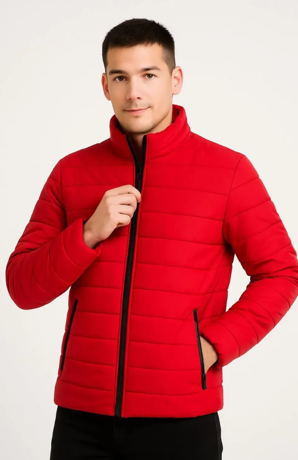 Erkek Bomber Mont Ceket – Su İtici Kumaş, Kapitone Astarlı, Fermuarlı, Kışlık - Kırmızı