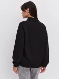 Oversize Yarım Farmuarlı Yakalı Basic SweatShirt - Siyah