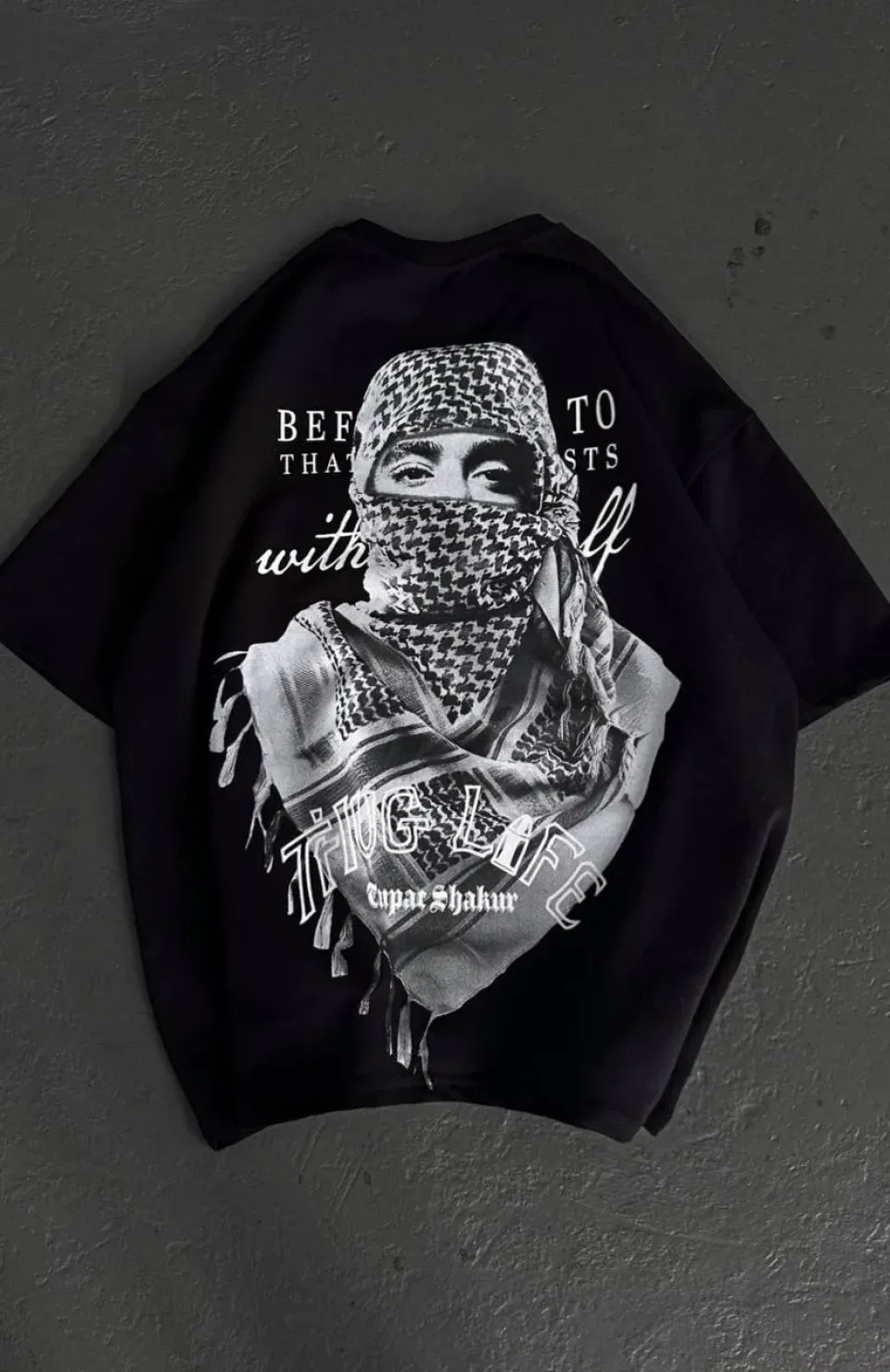 Unisex Baskılı Oversize T-Shirt - Siyah