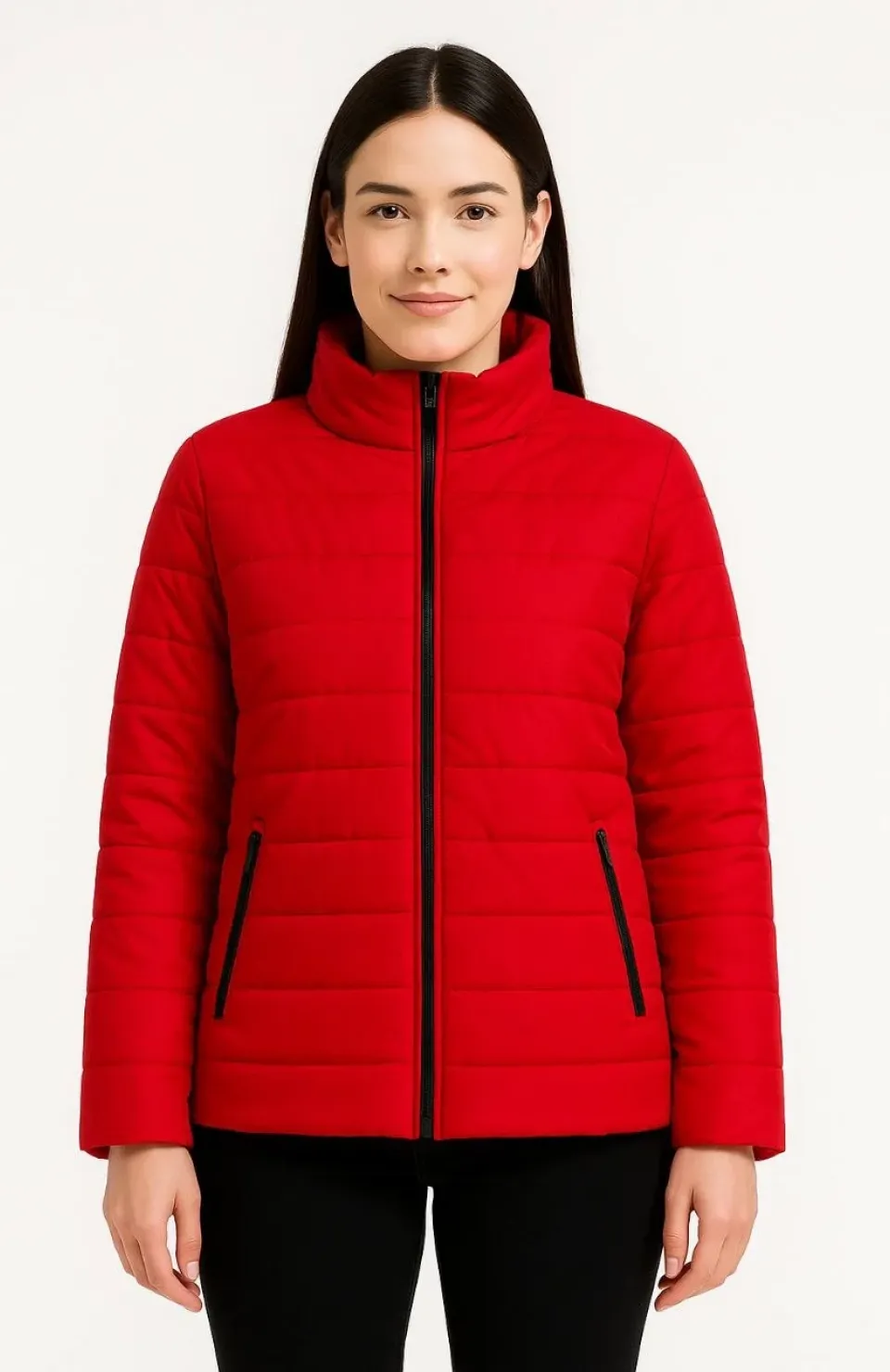 Kadın Bomber Mont Ceket – Su İtici Kumaş, Kapitone Astarlı, Fermuarlı, Kışlık - Kırmızı