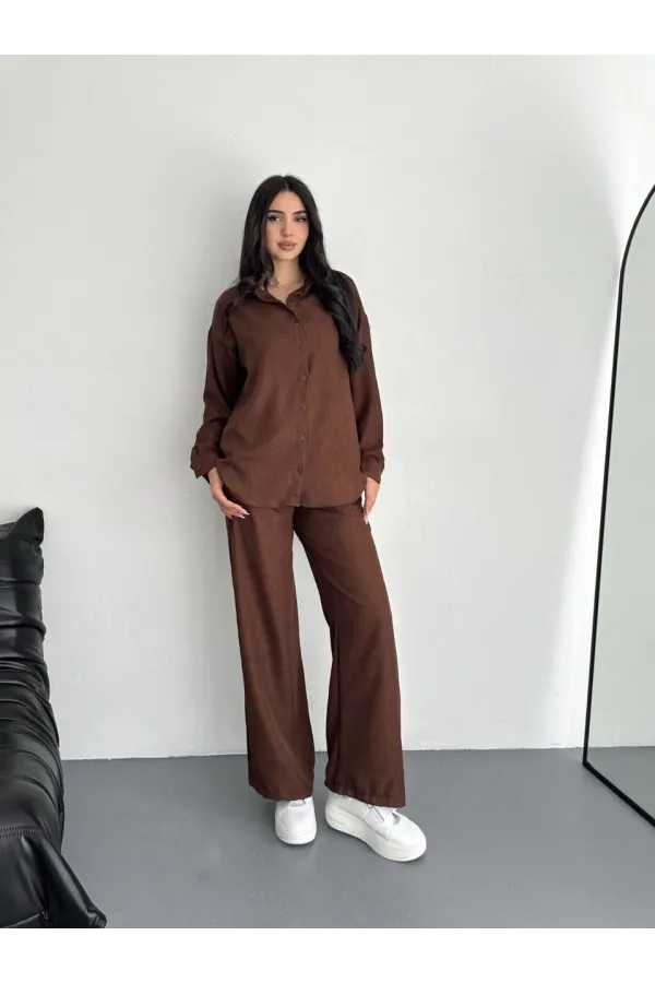 Gömlek Pantolon ikili Takım - Kahverengi