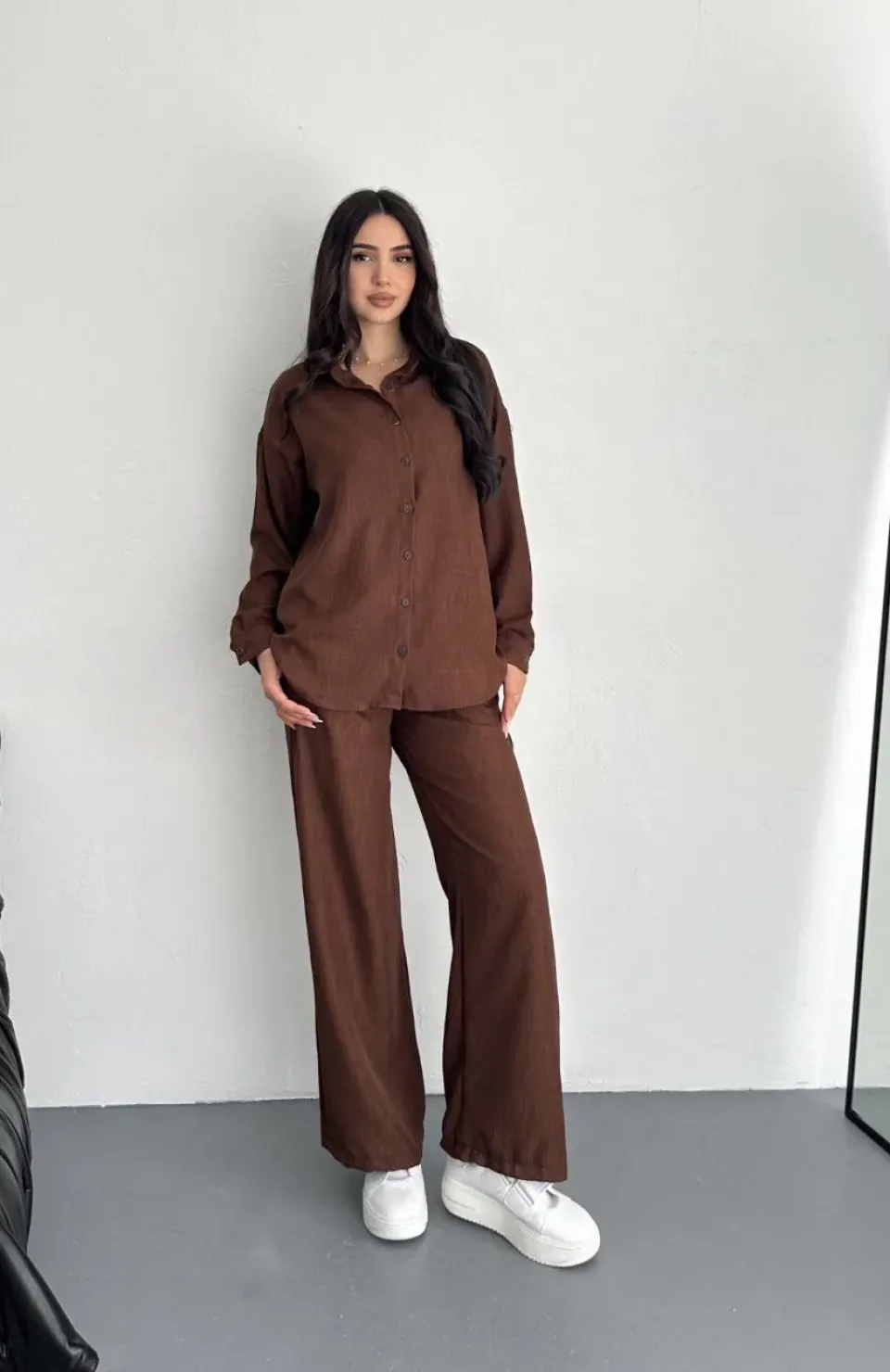 Gömlek Pantolon ikili Takım - Kahverengi