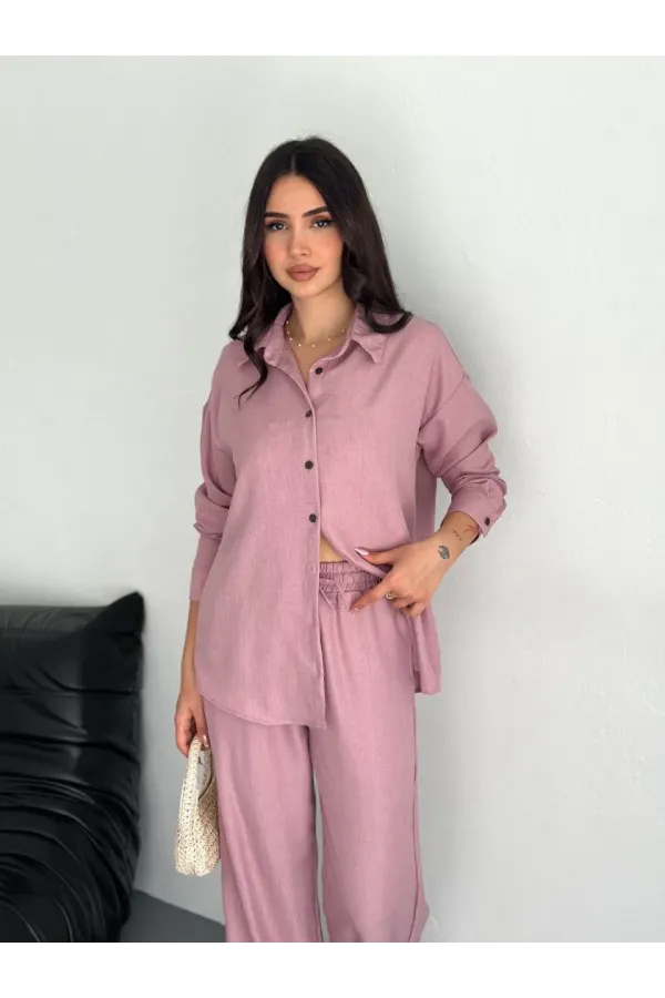 Gömlek Pantolon ikili Takım - Toz Pembe