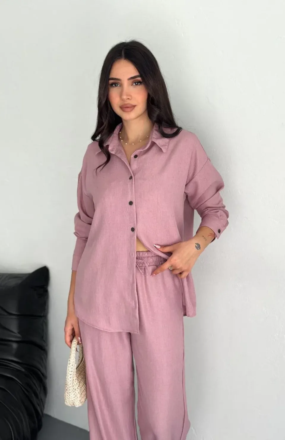 Gömlek Pantolon ikili Takım - Toz Pembe