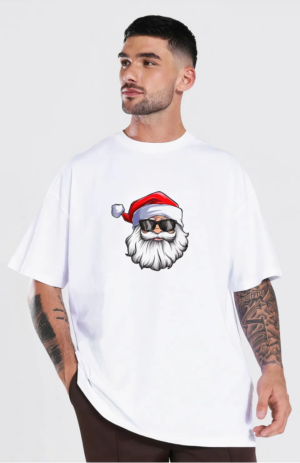 Gözlüklü Noel Baba T-shirt - Beyaz