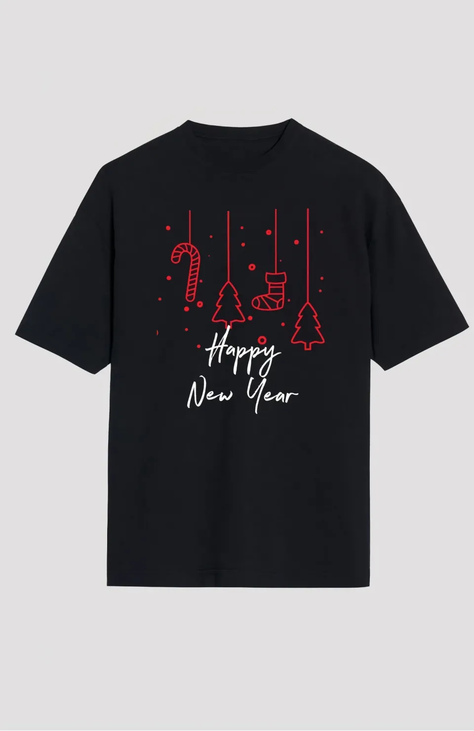 Happy New Year Baskılı T-shirt - Siyah