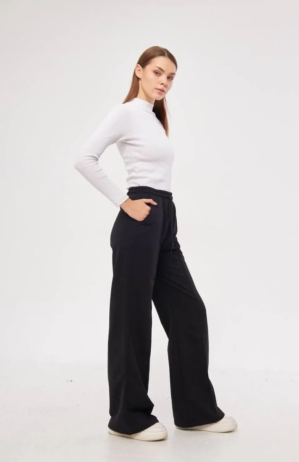 İki iplik Bol Paça Eşofman Pantalon - Siyah