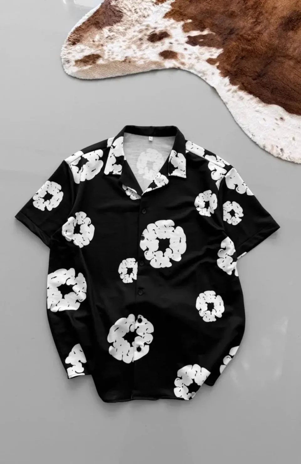 İki İplik Kumaş Baskılı Gömlek - Siyah