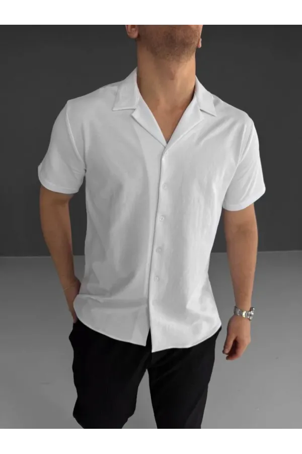 İki İplik Kumaş  Gömlek - Beyaz