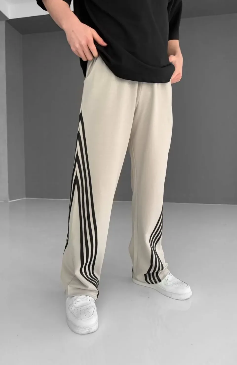 İki İplik Kumaş Şeritli Alt Esofman - Gri