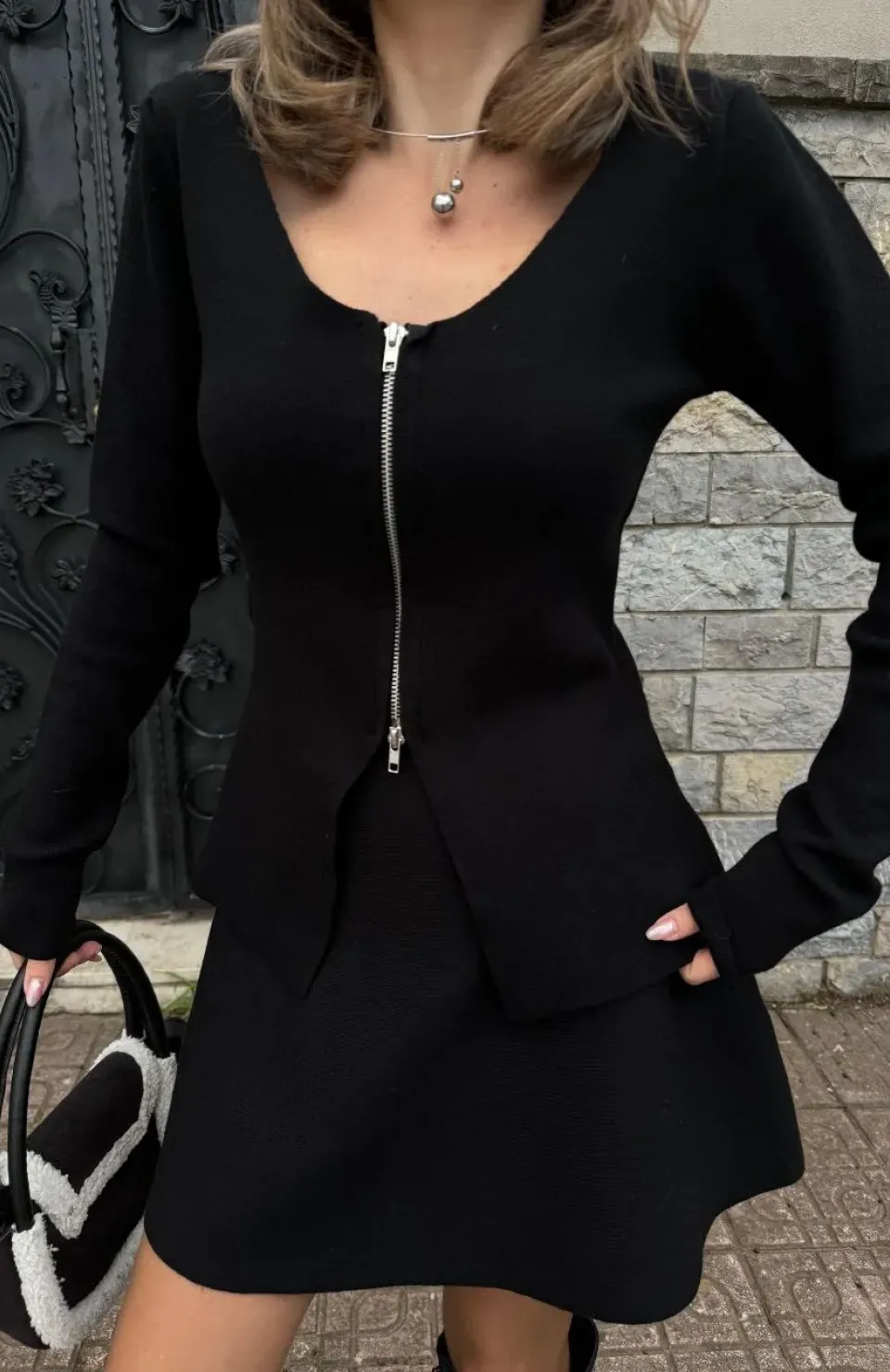 İkili Fermuarlı Hırkalı Etekli Takım - Siyah Somersan Giyim | Kadın, Erkek ve Çocuk Moda