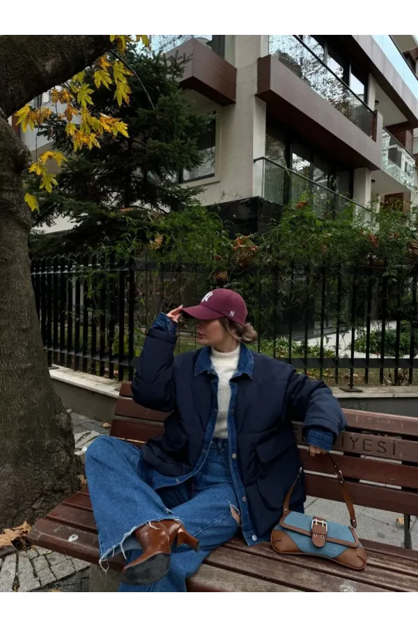 Jeans Detaylı Cıtcıtlı CEKET - Lacivert