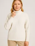 Kadın Balıkcı Yaka Bağazlı Triko Kazak Pamuklu Kalın Fitilli Dokuma - Beyaz