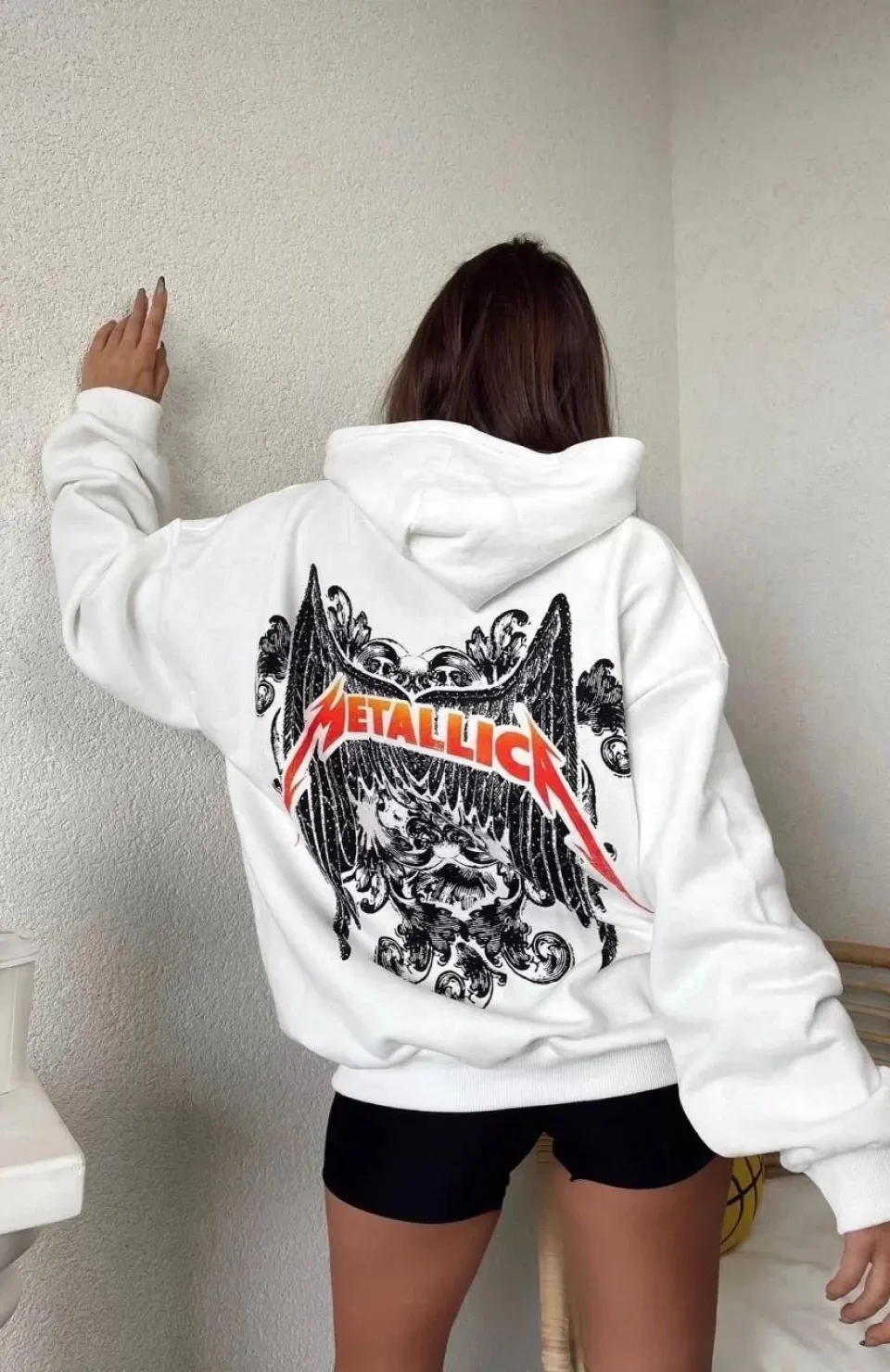 Kadın Baskılı Kapüşonlu Sweat - Beyaz Somersan Giyim | Kadın, Erkek ve Çocuk Moda