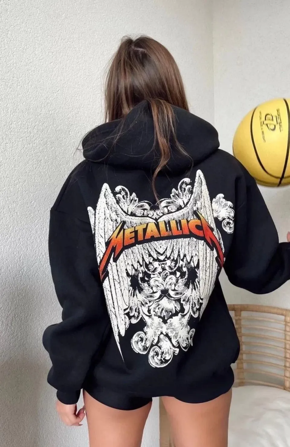 Kadın Baskılı Kapüşonlu Sweat - Siyah