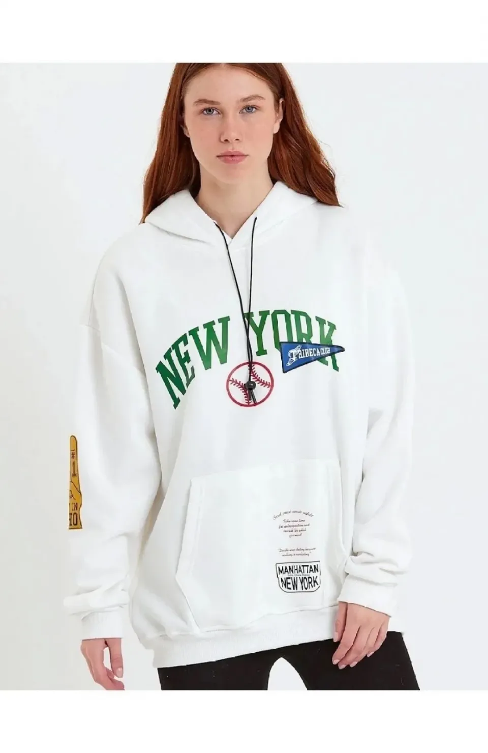 Kadın Baskılı Kapüşonlu Sweatshirt - Beyaz Somersan Giyim | Kadın, Erkek ve Çocuk Moda