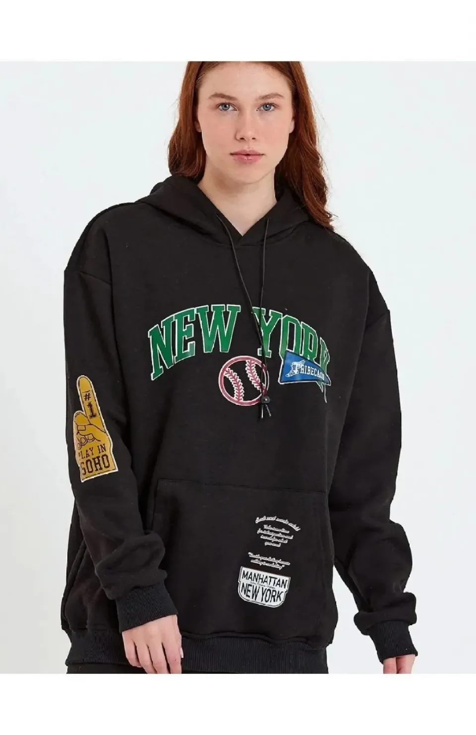 Kadın Baskılı Kapüşonlu Sweatshirt - Siyah Somersan Giyim | Kadın, Erkek ve Çocuk Moda