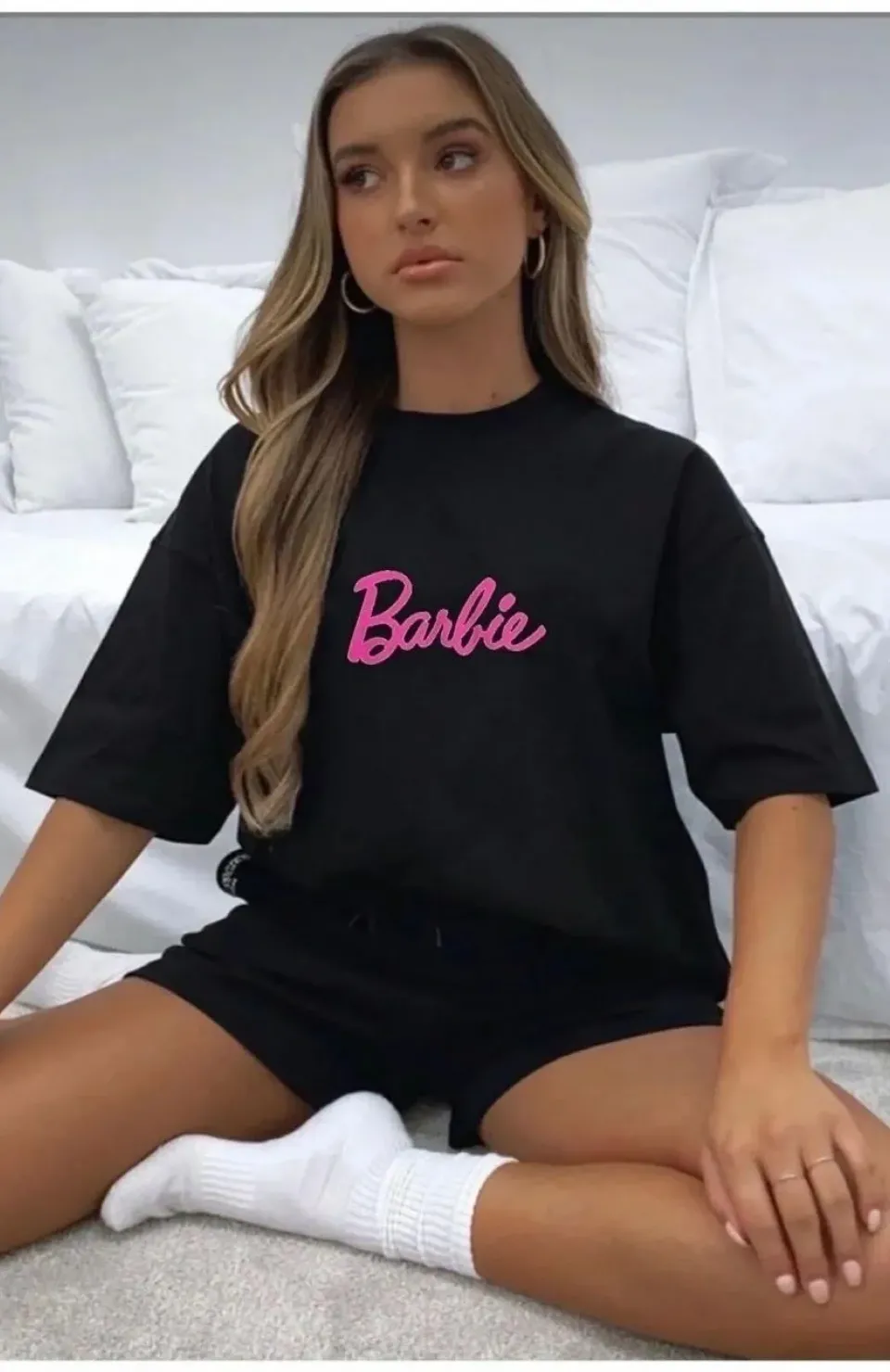 Kadın Baskılı Oversize T-shirt - Siyah