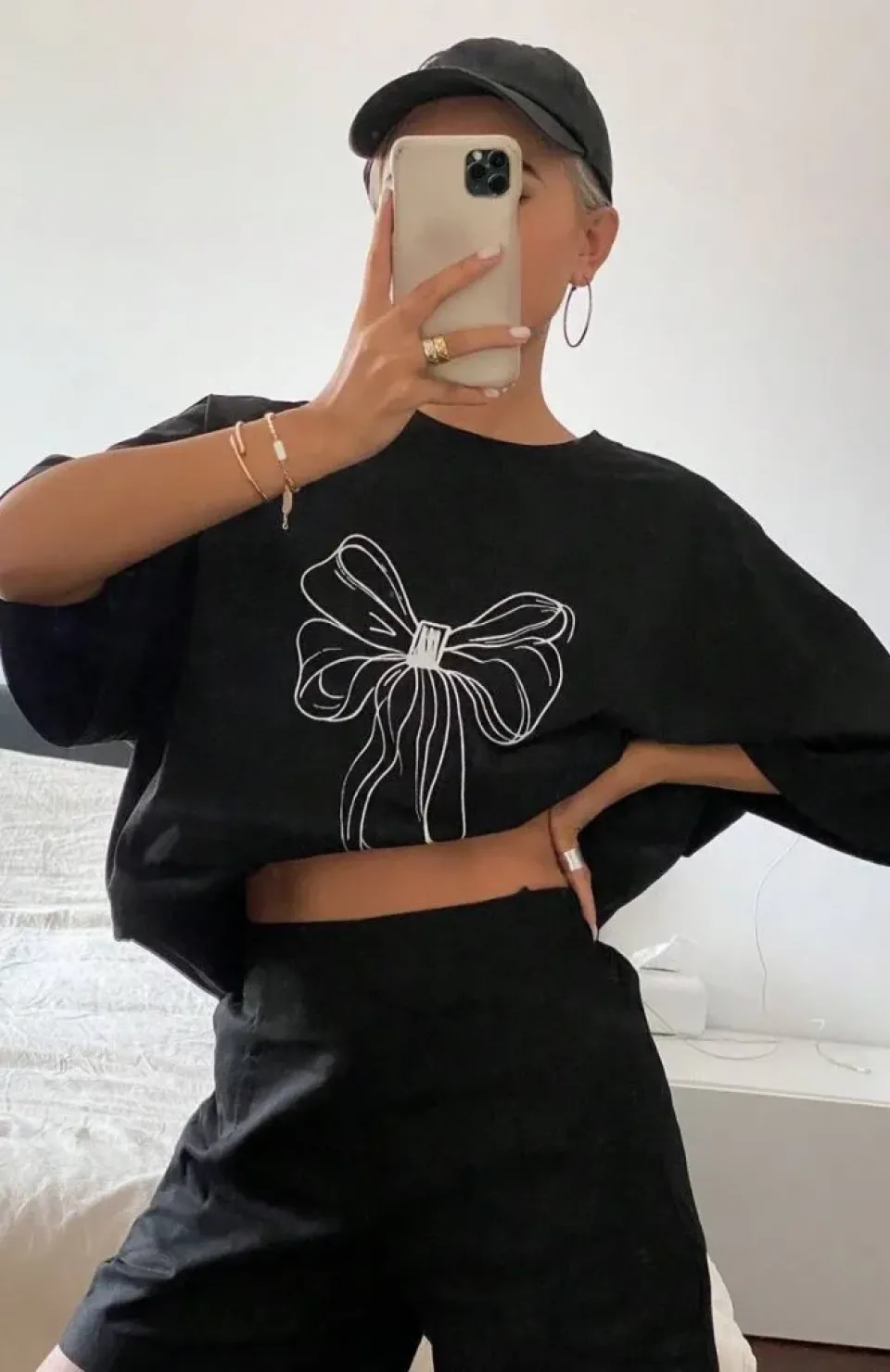 Kadın Baskılı Oversize T-shirt - Siyah