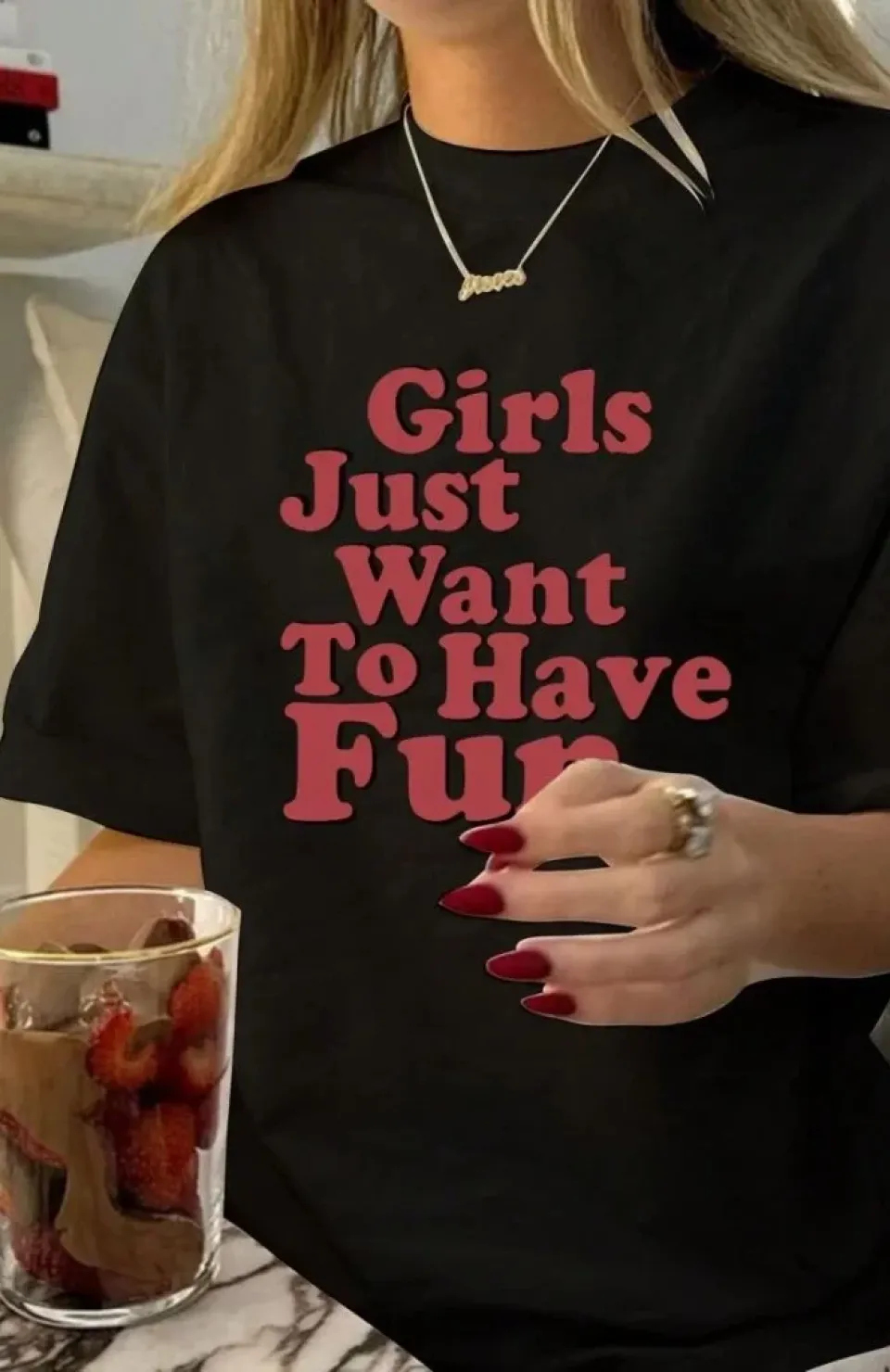 Kadın Baskılı Oversize T-shirt - Siyah