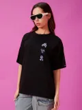 Kadın Baskılı Oversize T-shirt - Siyah