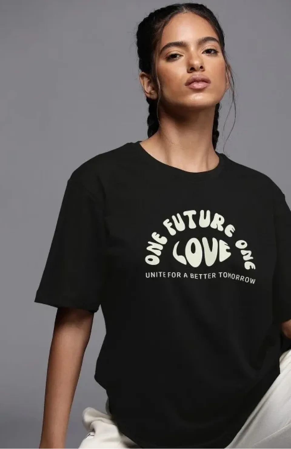 Kadın Baskılı Oversize T-shirt - Siyah