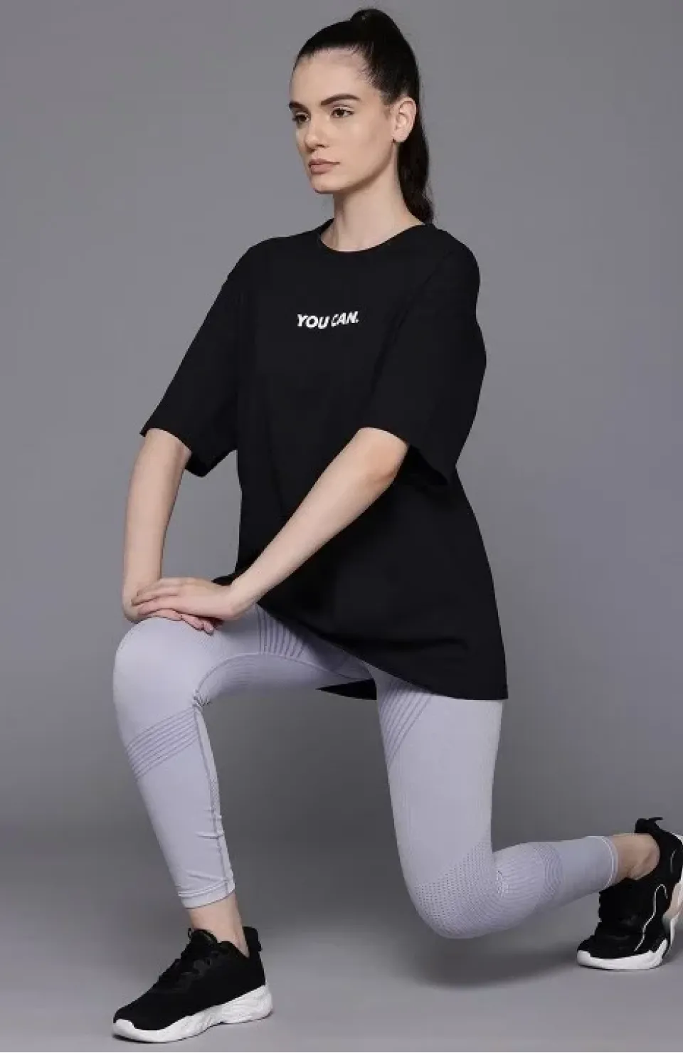 Kadın Baskılı Oversize T-shirt - Siyah
