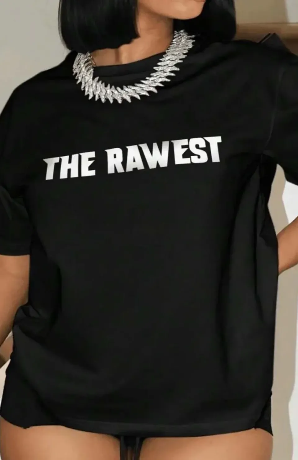 Kadın Baskılı Oversize T-shirt - Siyah