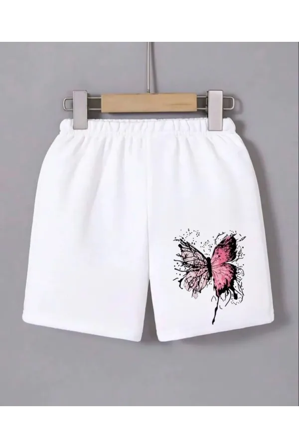 Kadın Beli Lastikli Baskılı Mini Şort - Beyaz