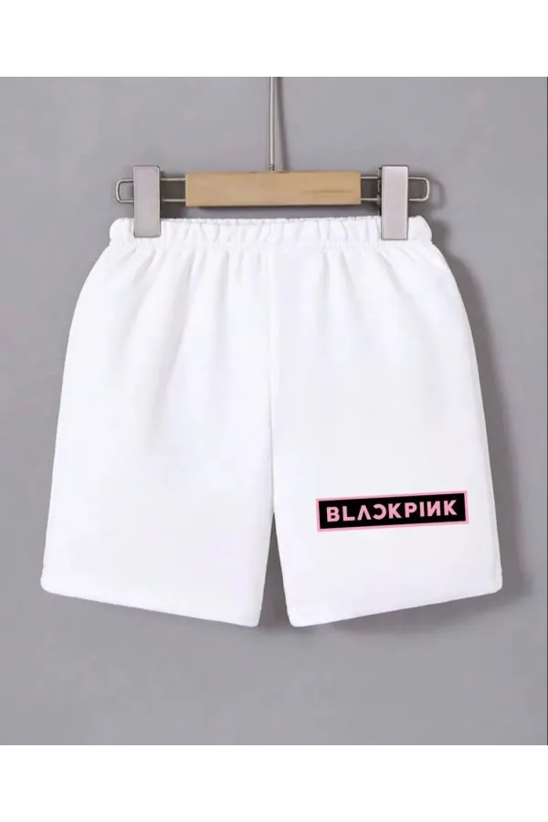 Kadın Beli Lastikli Baskılı Mini Şort - Beyaz