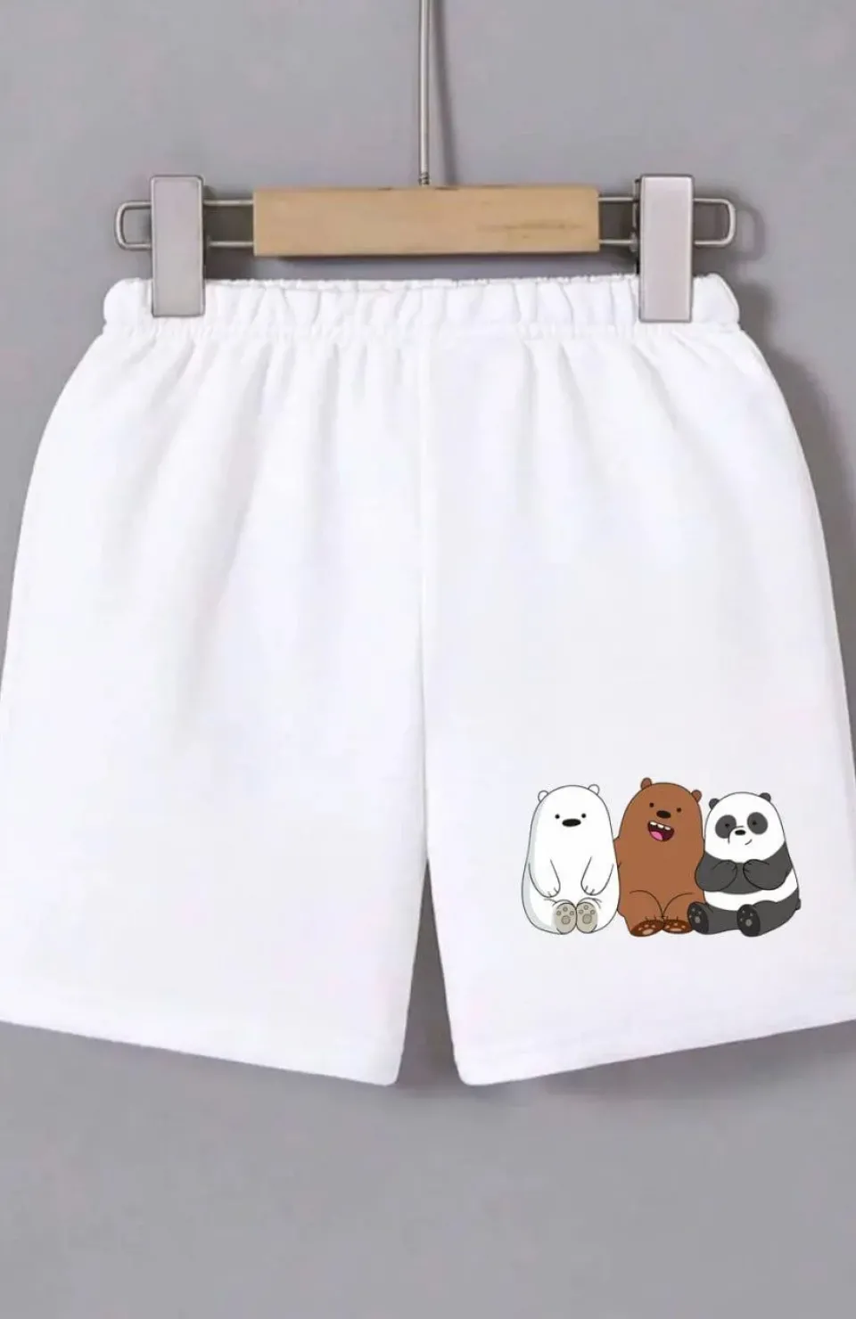 Kadın Beli Lastikli Baskılı Mini Şort - Beyaz