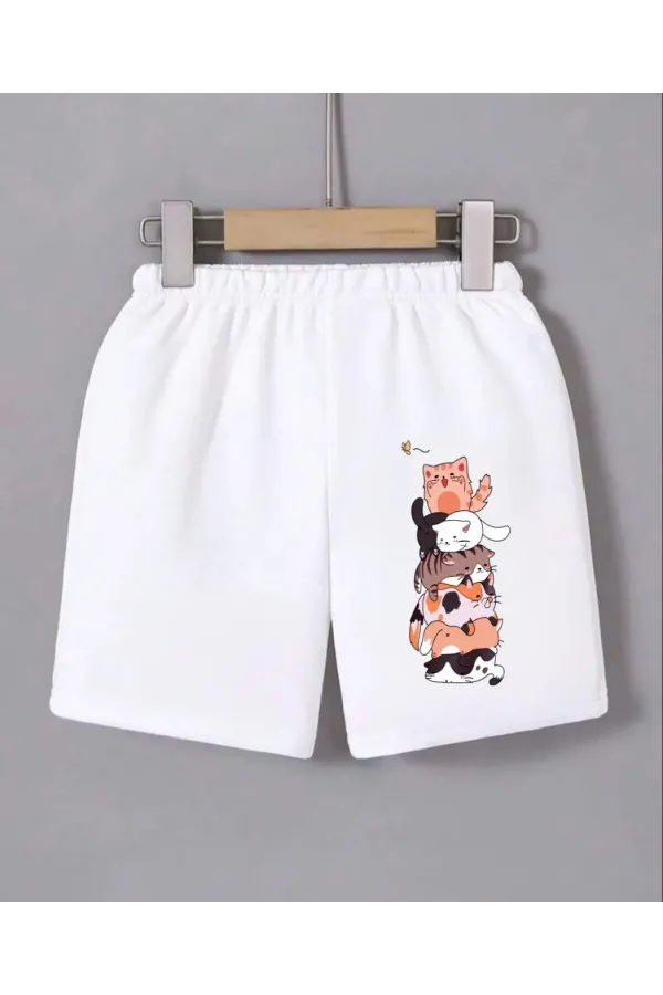 Kadın Beli Lastikli Baskılı Mini Şort - Beyaz