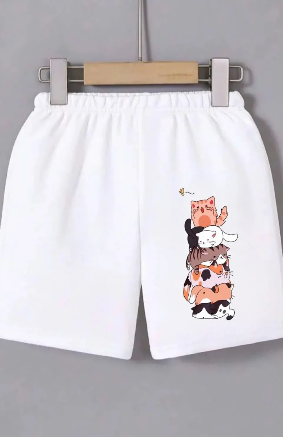 Kadın Beli Lastikli Baskılı Mini Şort - Beyaz