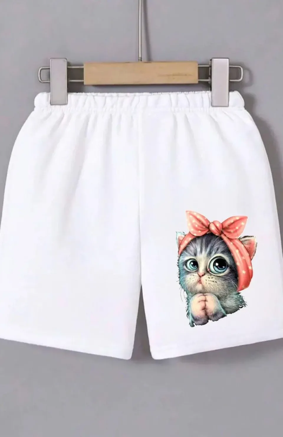 Kadın Beli Lastikli Baskılı Mini Şort - Beyaz