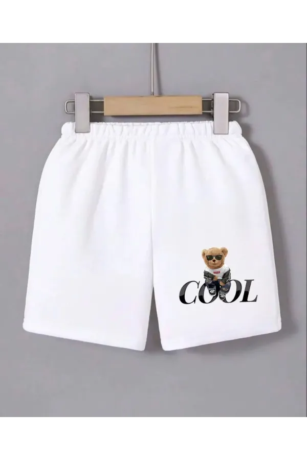 Kadın Beli Lastikli Baskılı Mini Şort - Beyaz