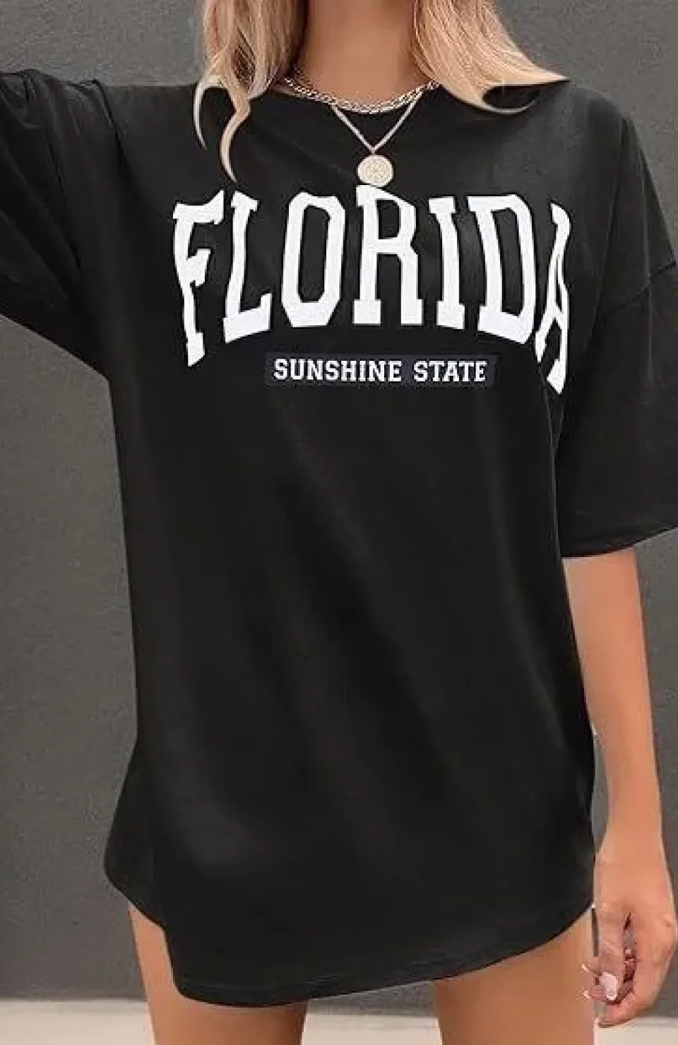 Kadın Bisiklet Yaka Baskılı T-shirt - Siyah