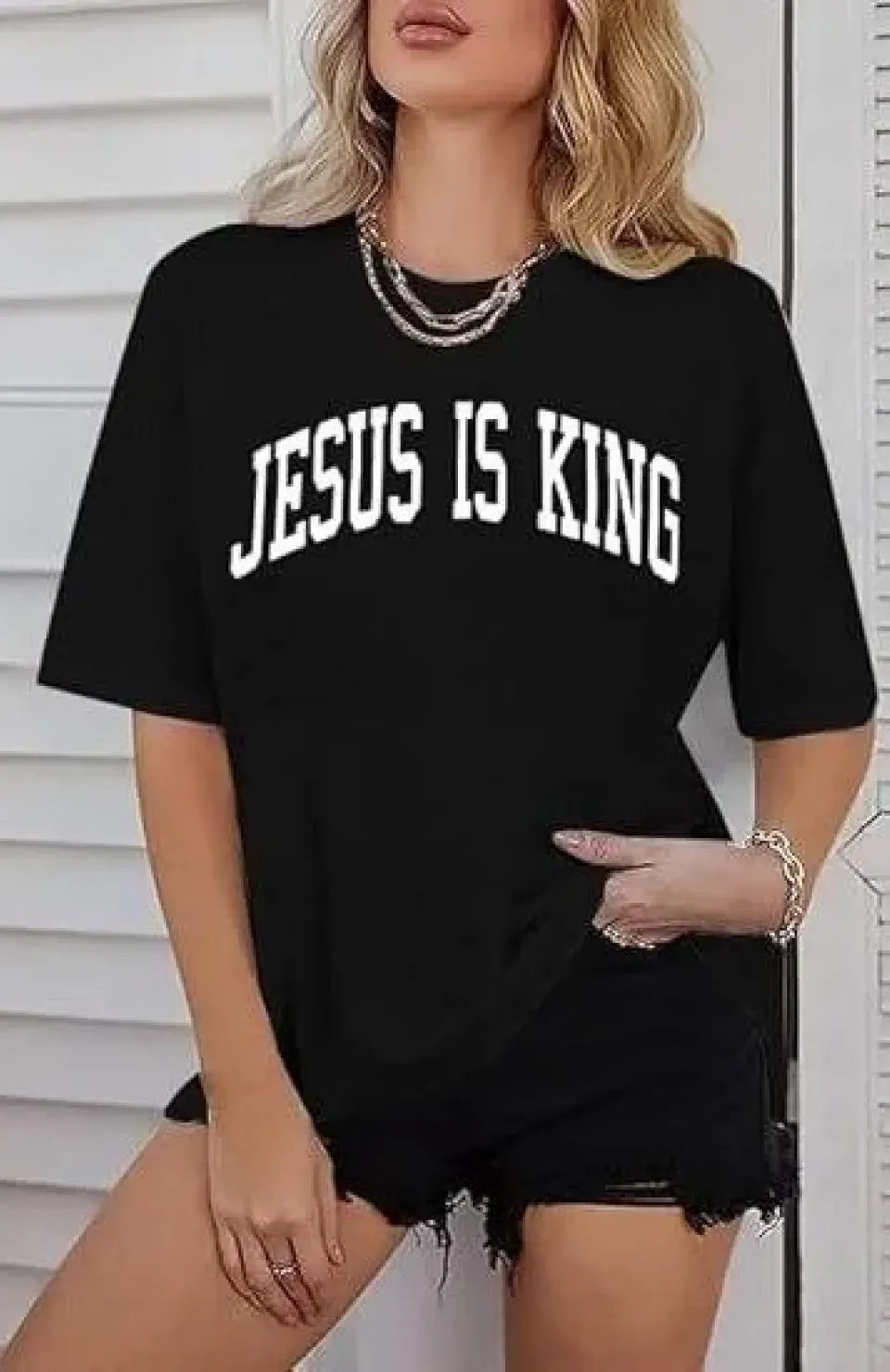 Kadın Bisiklet Yaka Kısa Kol Baskılı T-shirt - Siyah