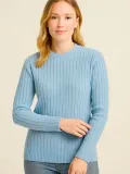 Kadın Bisiklet Yuvarlak Yaka Triko Kazak Pamuklu Kalın Fitilli Dokuma, Regular Fit Uzun Kollu Kışlık Model - Bebe Mavisi