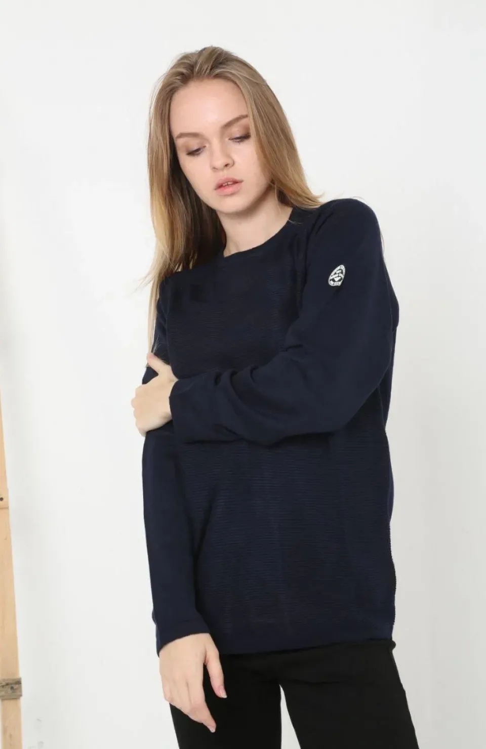 Kadın Biskilet Yaka Kolu Armalı - Lacivert Somersan Giyim | Kadın, Erkek ve Çocuk Moda