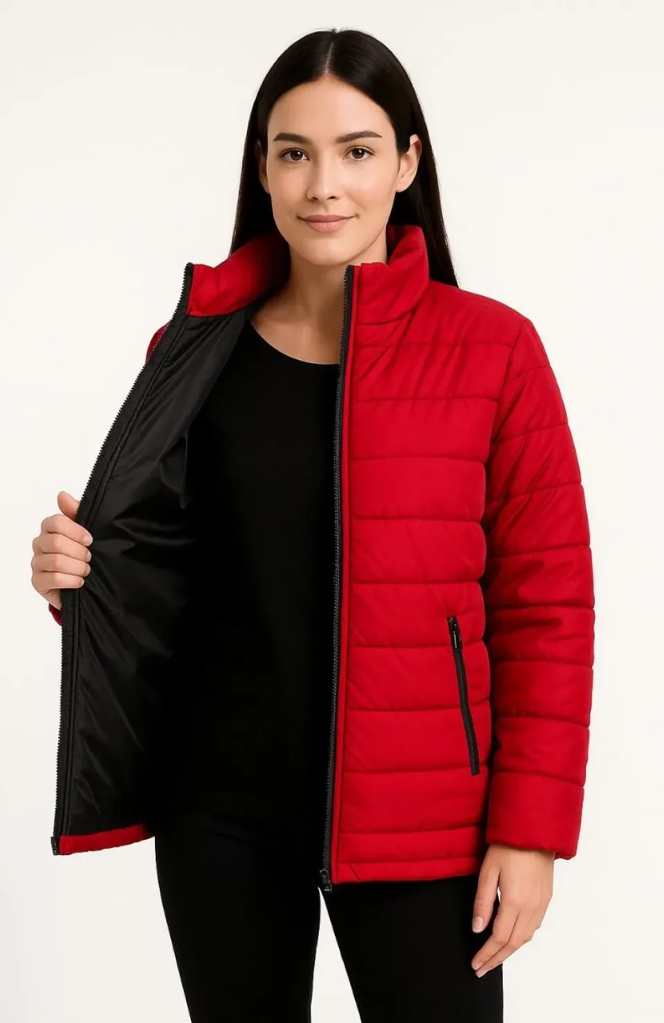 Kadın Bomber Mont Ceket – Su İtici Kumaş, Kapitone Astarlı, Fermuarlı, Kışlık - Kırmızı