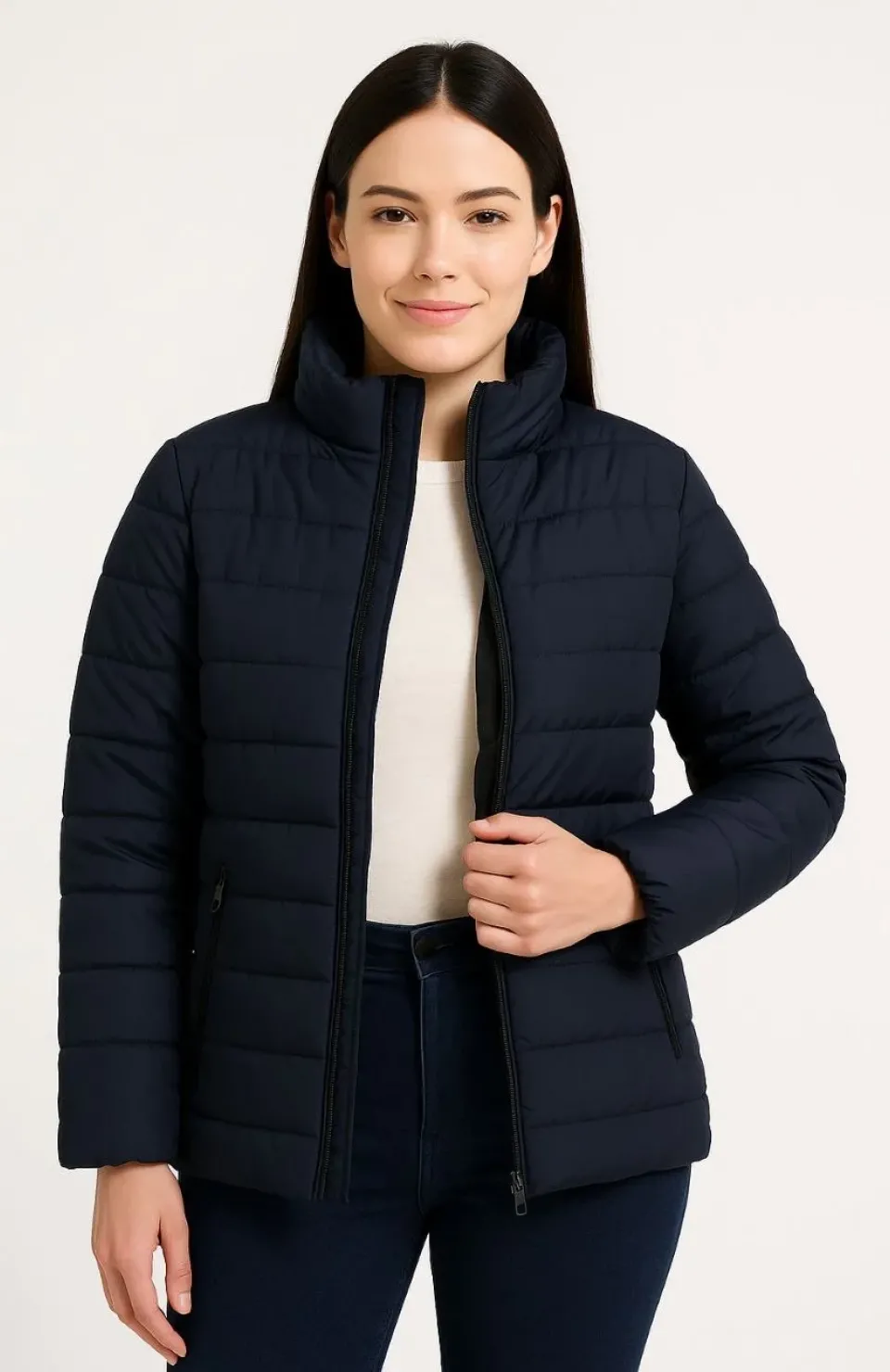 Kadın Bomber Mont Ceket – Su İtici Kumaş, Kapitone Astarlı, Fermuarlı, Kışlık - Lacivert